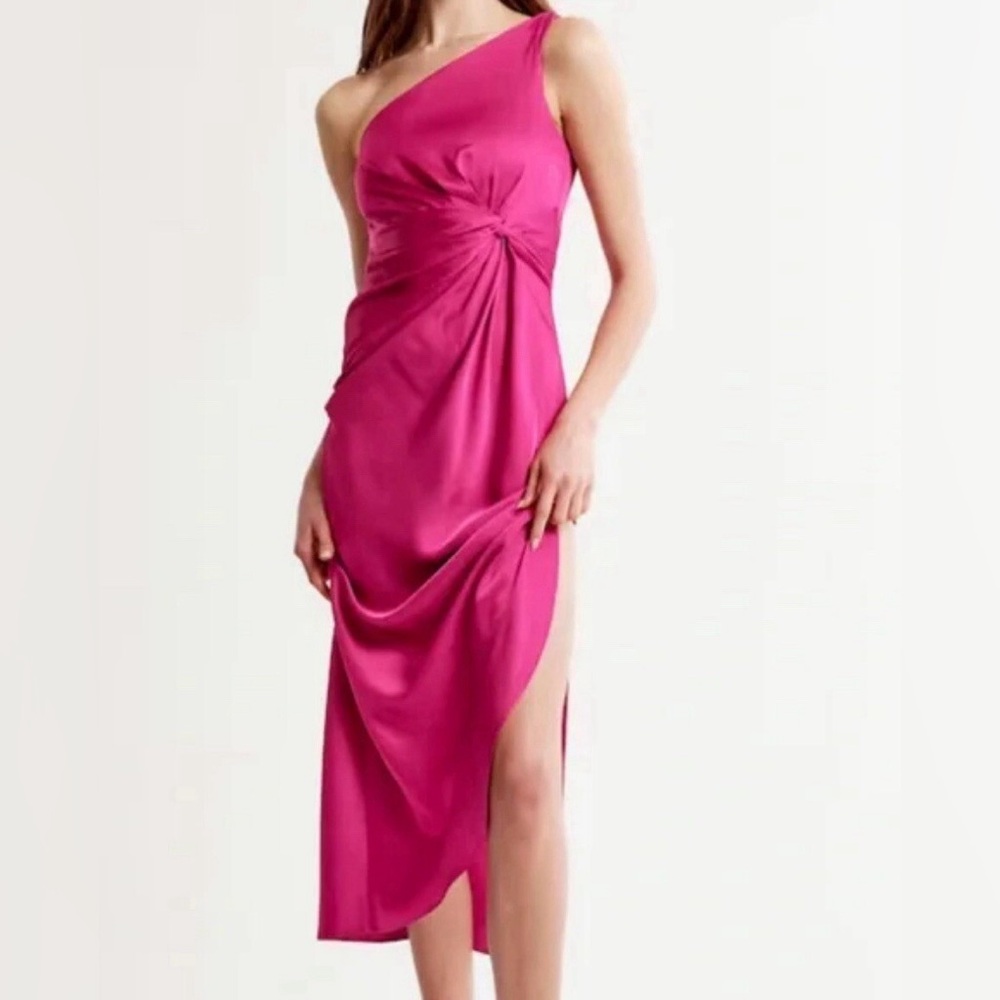 NWT | Abercrombie Satin One Shoulder Knotted Midi Dress | M & L